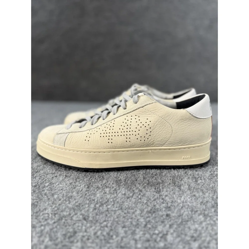 P448 Shoes Mens Size 7 Beige Leather Low Top Casual Sneakers Lace Up Made Italy